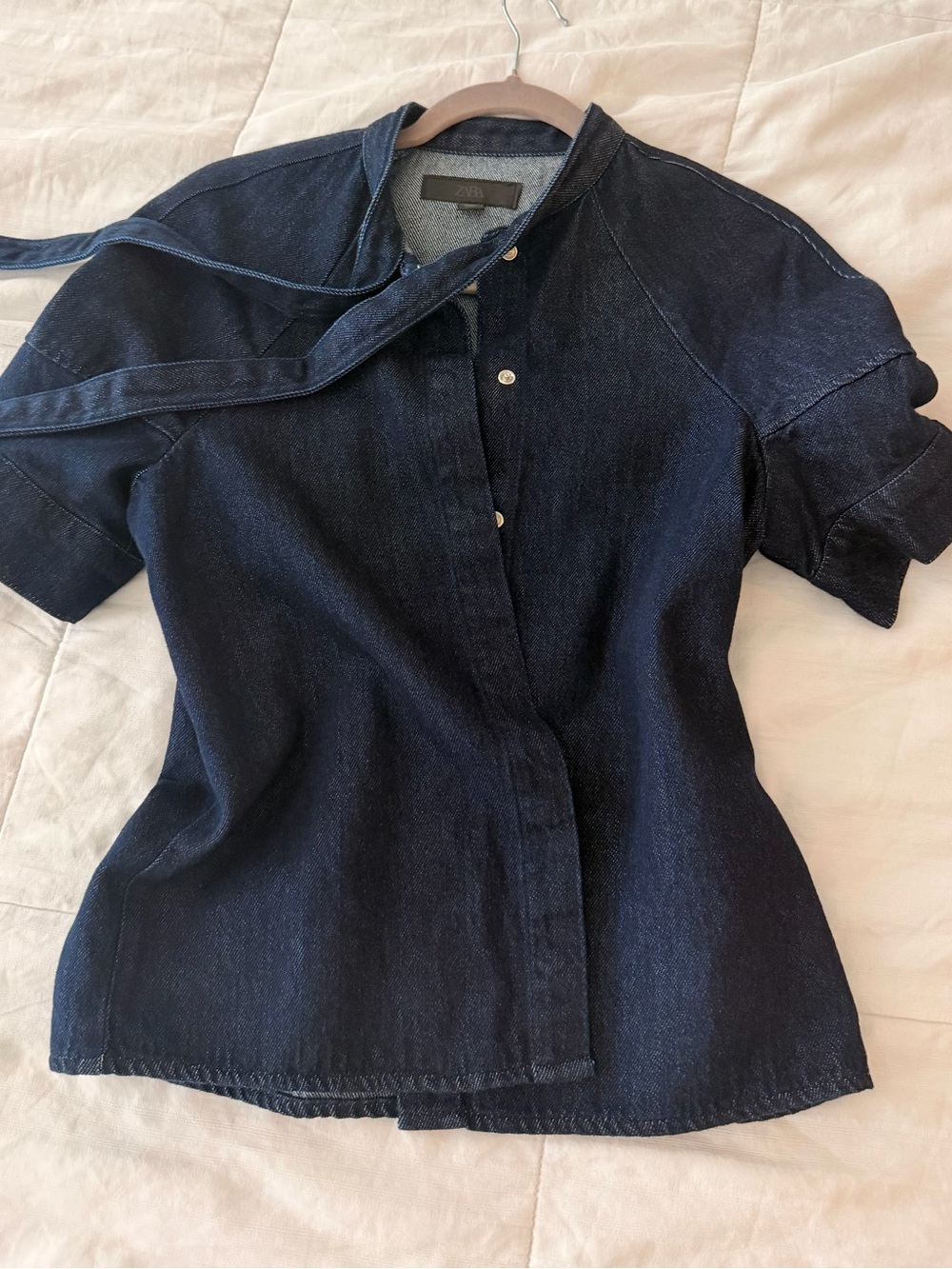 Blue Navy Short-Sleeve Denim Top